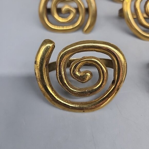 Vintage Brass Gold Metal Swirl Napkin Rings Set Of 10 - Picture 2 of 4